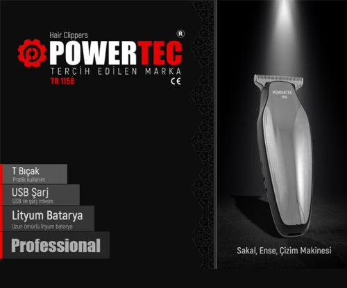 Powertec TR-1158 Kabelloser Bart- & Nackentrimmer USB-C