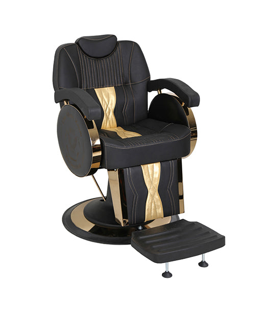 MYC Royal Barberstuhl – Schwarz & Gold | Hydraulisch | Luxus Profi-Serie