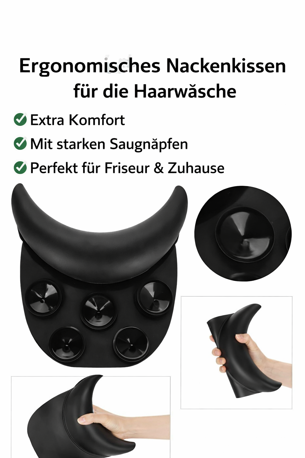 Nackenkissen für die Haarwäsche – Ergonomisches Waschbecken Nackenkissen mit starken Saugnäpfen