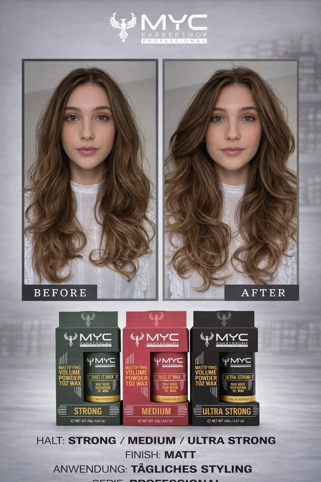 MYC Mattifying Volume Powder – Toz Wax | Strong / Medium / Ultra Strong | Unisex | Matt Finish