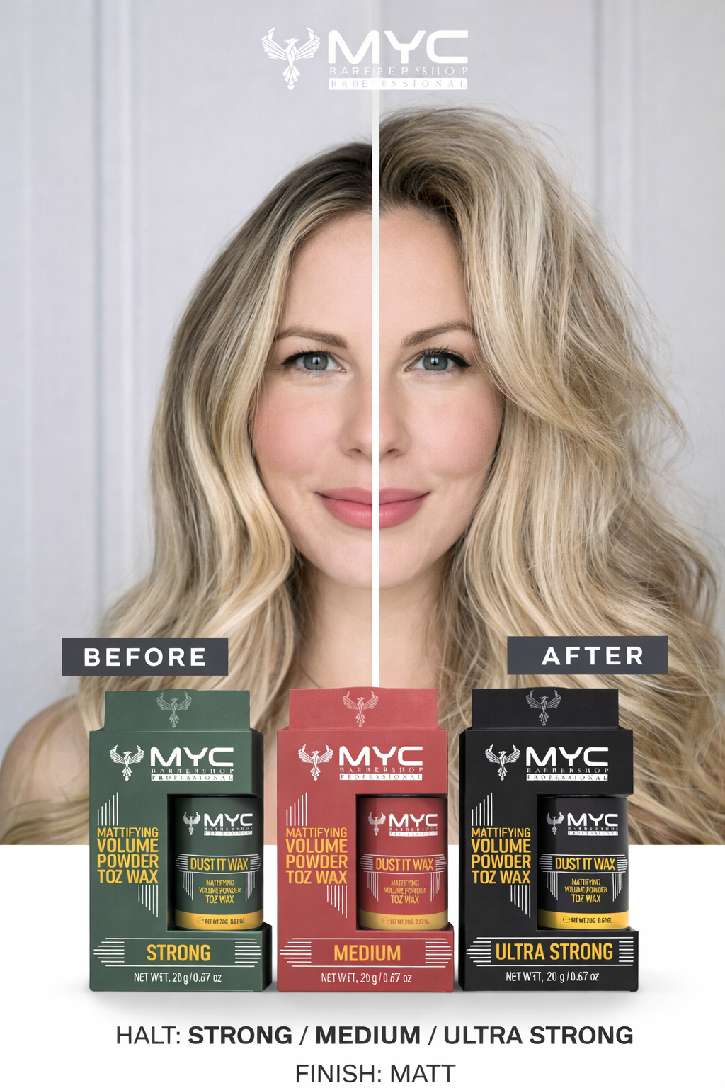 MYC Mattifying Volume Powder – Toz Wax | Strong / Medium / Ultra Strong | Unisex | Matt Finish