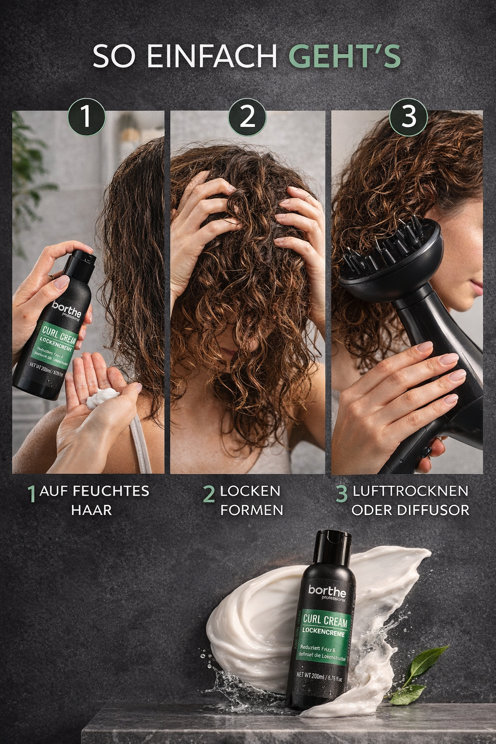 Borthe Professional Curl Cream 200 ml – Lockencreme gegen Frizz für definierte Locken