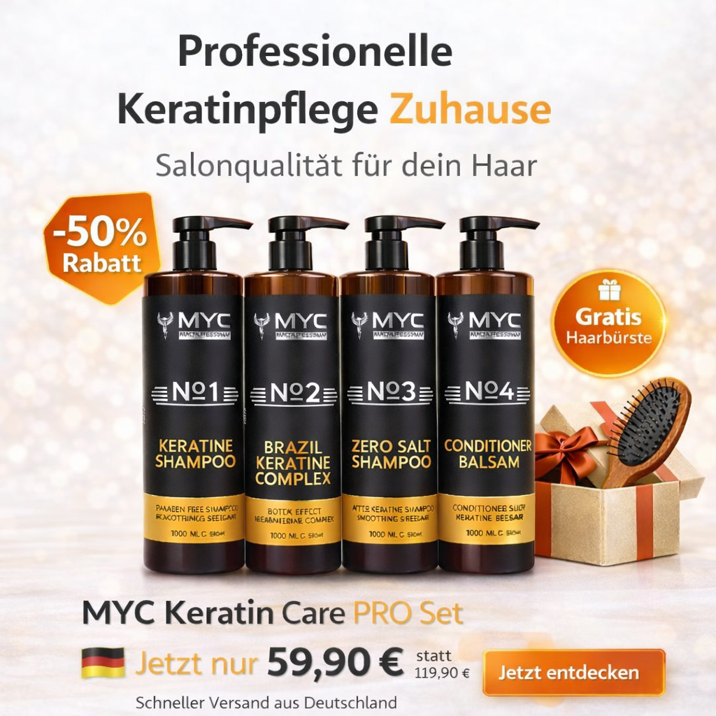 MYC Keratin Pflege-Set 4-teilig – Keratin Shampoo, Brazil Keratin Complex, Zero Salt Shampoo & Conditioner 1000 ml