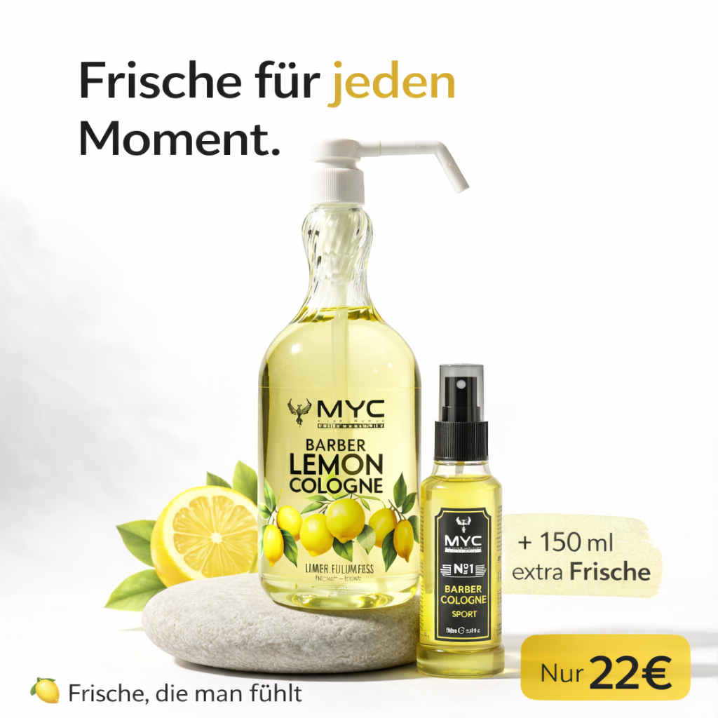 MYC Lemon Cologne Set – 1 Liter Zitronenkolonie + 150 ml Sport Spray GRATIS | 80 % Alkohol