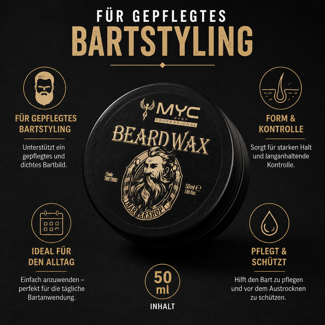 MYC Beard Wax Anwendung am Bart