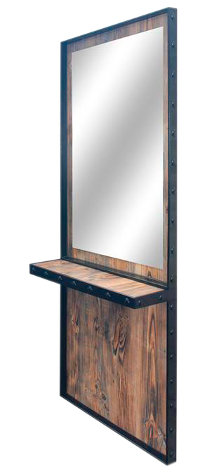 MYC Friseur Bedienplatz Vintage Holz – Barber Spiegelstation im Industrial Design