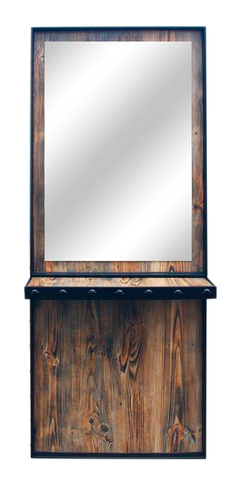 MYC Friseur Bedienplatz Vintage Holz – Barber Spiegelstation im Industrial Design