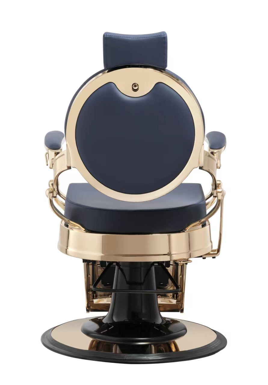 MYC Empire Luxus Barberstuhl Blau Gold – Premium Friseurstuhl für Barbershop