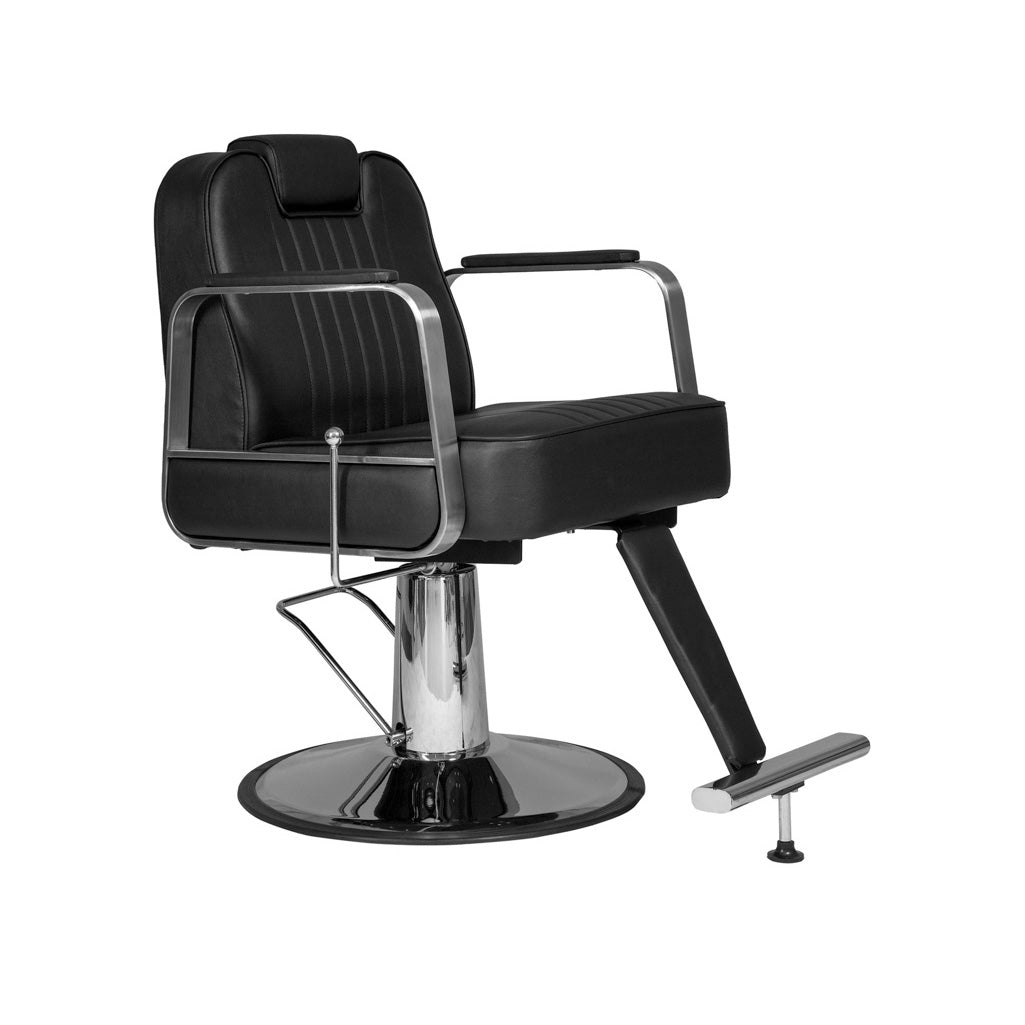 MYC LAYER Moderner Barberstuhl Schwarz Chrom – Friseurstuhl für Barbershop
