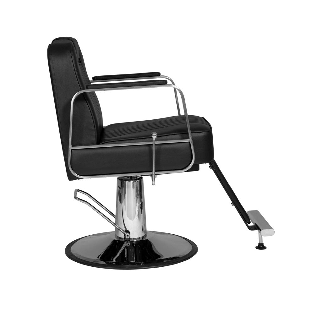 MYC LAYER Moderner Barberstuhl Schwarz Chrom – Friseurstuhl für Barbershop