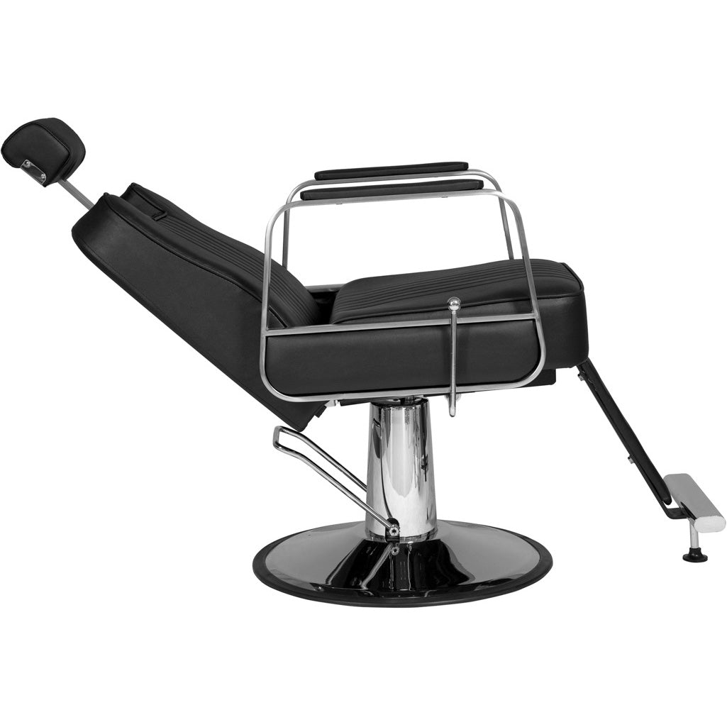 MYC LAYER Moderner Barberstuhl Schwarz Chrom – Friseurstuhl für Barbershop