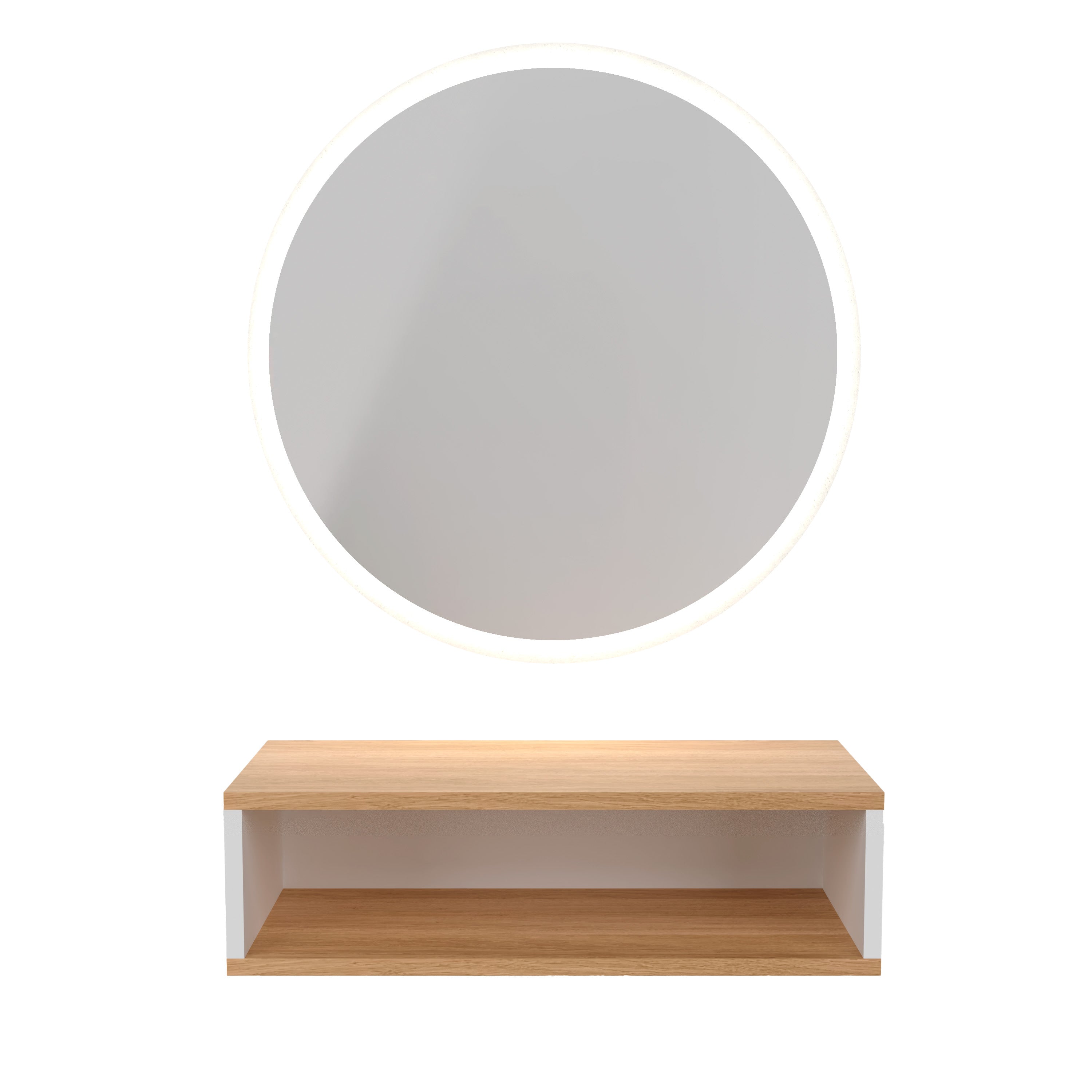 MYC Friseur Bedienplatz Rund mit LED – Spiegelstation mit Ablage | Modern Salon Design
