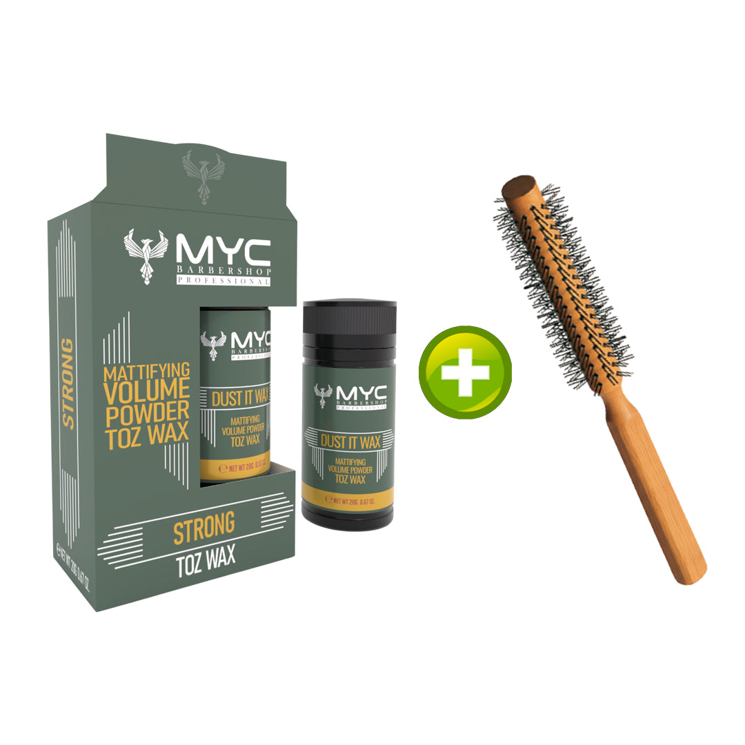 MYC Volumen Puder Wachs 20g + Professionelle Rundbürste – Starker Halt, Mattes Finish