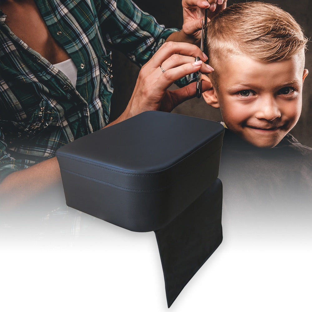 Premium Kinder Sitzkissen für Friseurstuhl – rutschfest, Wasserabweisend & Pflegeleicht – Schwarze PU-Leder Sitzerhöhung für Kinderhaarschnitt – Extra Dick & Komfortabel