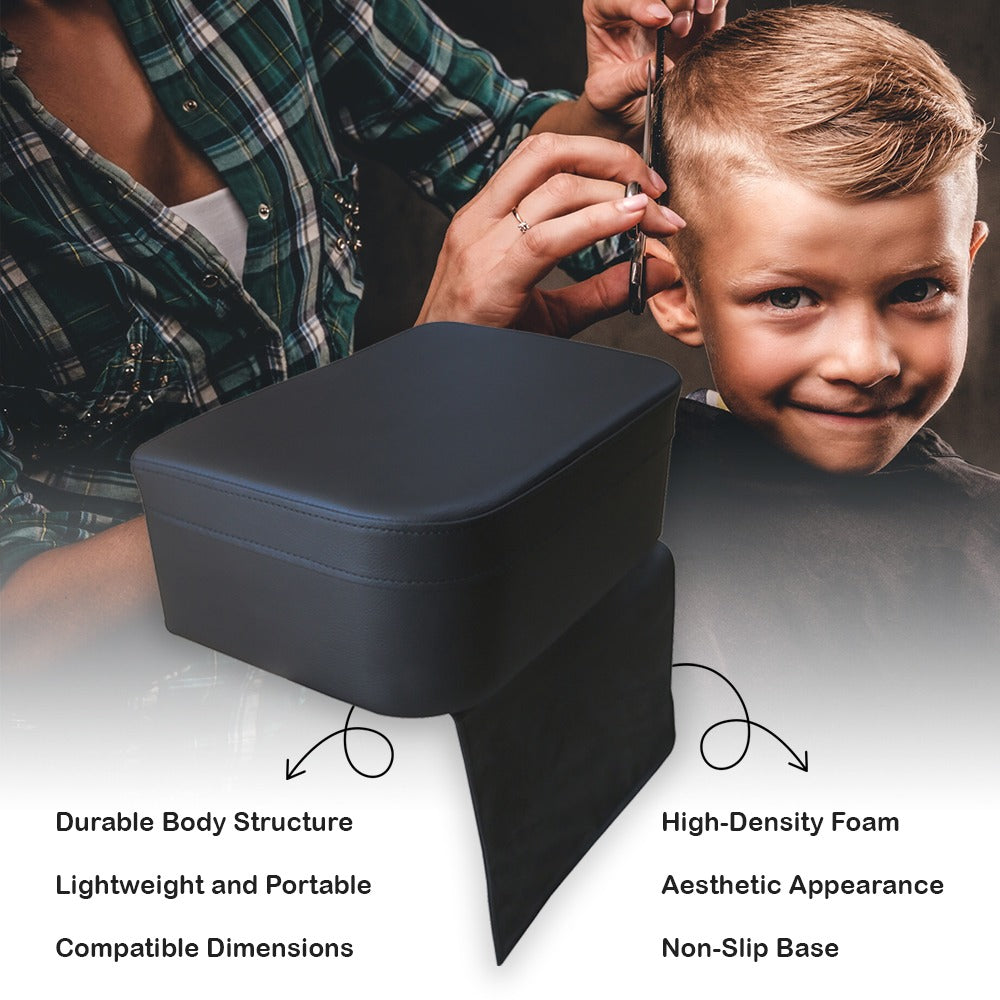Premium Kinder Sitzkissen für Friseurstuhl – rutschfest, Wasserabweisend & Pflegeleicht – Schwarze PU-Leder Sitzerhöhung für Kinderhaarschnitt – Extra Dick & Komfortabel