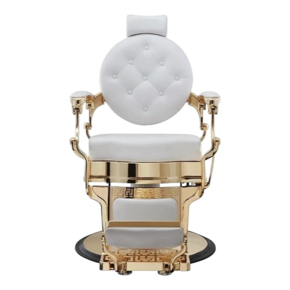 MYC Empire Luxus Barberstuhl Weiß Gold – Premium Friseurstuhl für Barbershop