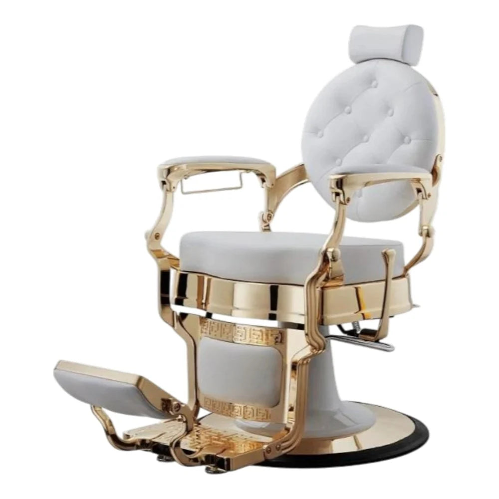 MYC Empire Luxus Barberstuhl Weiß Gold – Premium Friseurstuhl für Barbershop