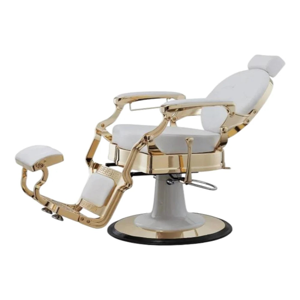 MYC Empire Luxus Barberstuhl Weiß Gold – Premium Friseurstuhl für Barbershop