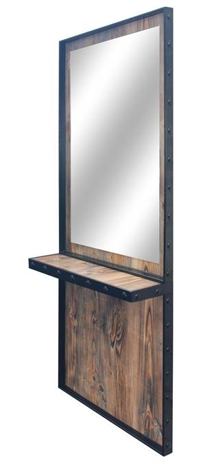 MYC Friseur Bedienplatz Vintage Holz – Barber Spiegelstation im Industrial Design