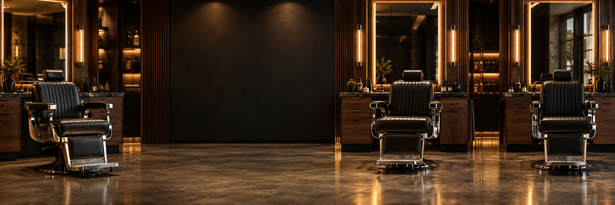 Moderner Barbershop mit schwarzen Barberstühlen – MYC Barberbedarf